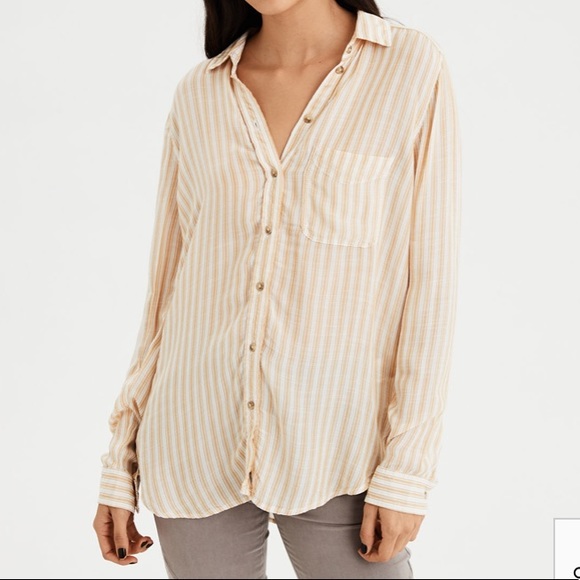 American Eagle Outfitters Tops - American Eagle yellow striped button up shirt